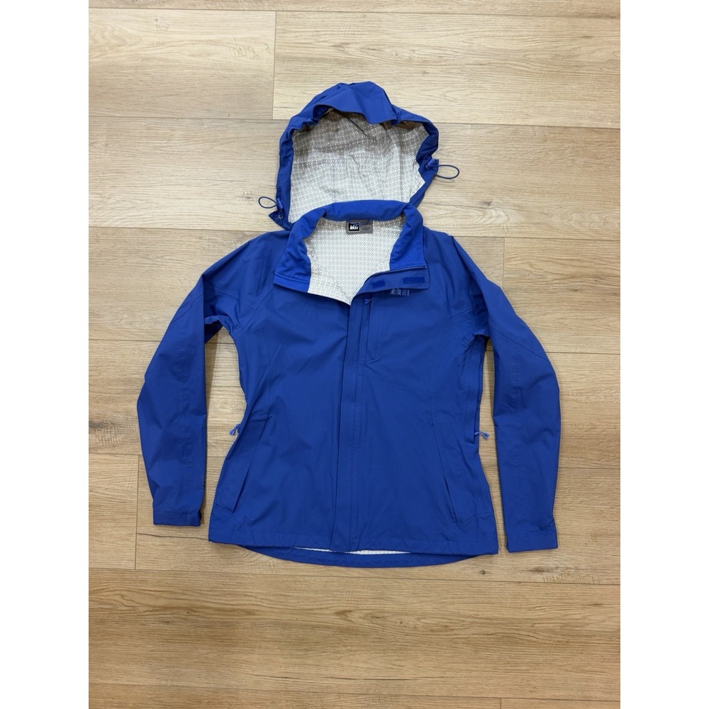REI Windbreaker Rain Jacket Women's Light Blue Hooded Full Zip Jacket Size L